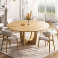 PexFix 59 x 59 Solid Wood Farmhouse Dining Table Round Wood Top with Arched Cross Legs for Modern Dining Rooms & Family Gatherings Natural