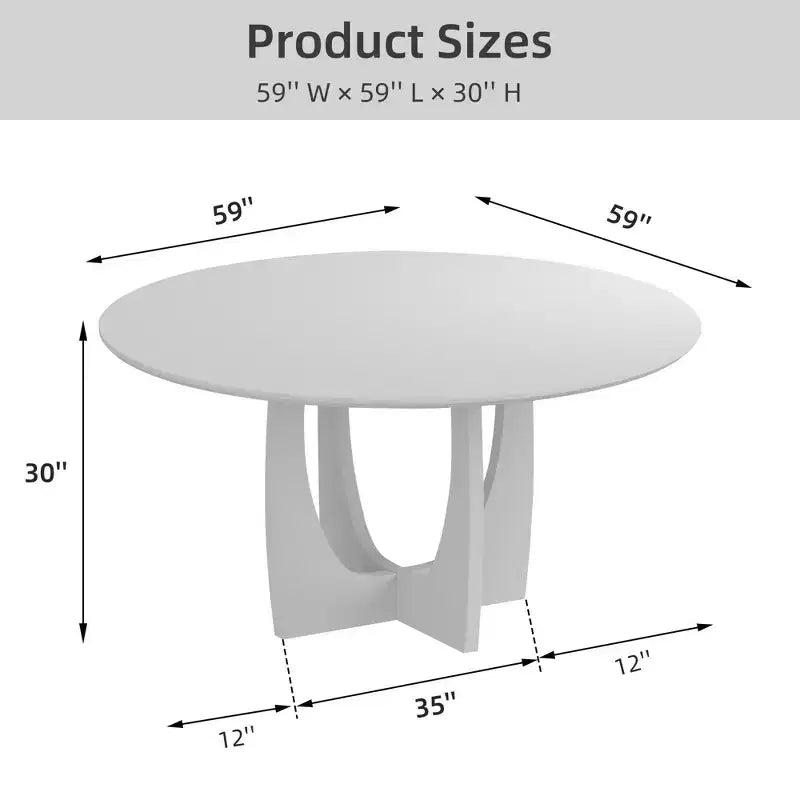 Table de salle à manger de ferme ronde en bois massif de 59 po avec pieds croisés arqués – Naturel