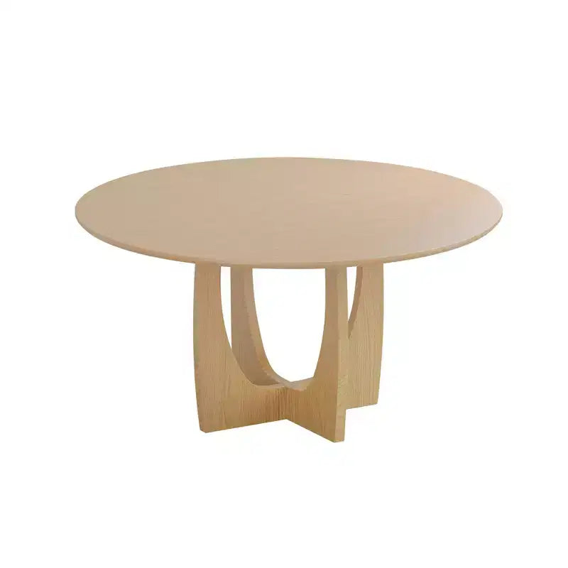 Table de salle à manger de ferme ronde en bois massif de 59 po avec pieds croisés arqués – Naturel