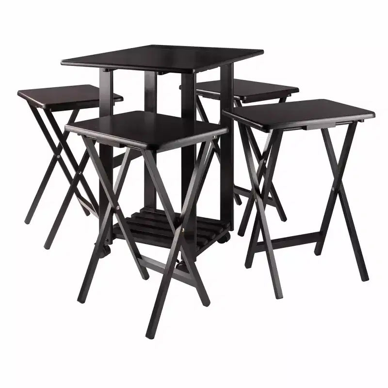 Plateau à collation 5 pièces Sophia – Café, chariot de rangement roulant portable en bois massif