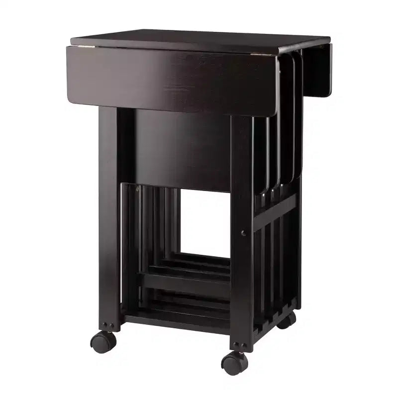 Plateau à collation 5 pièces Sophia – Café, chariot de rangement roulant portable en bois massif