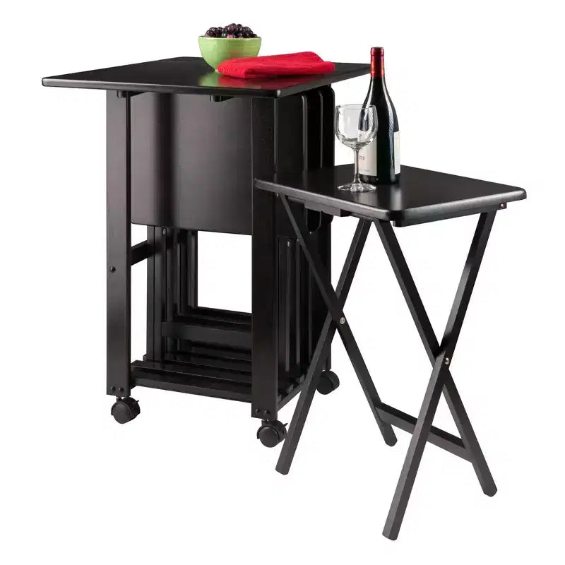 Plateau à collation 5 pièces Sophia – Café, chariot de rangement roulant portable en bois massif