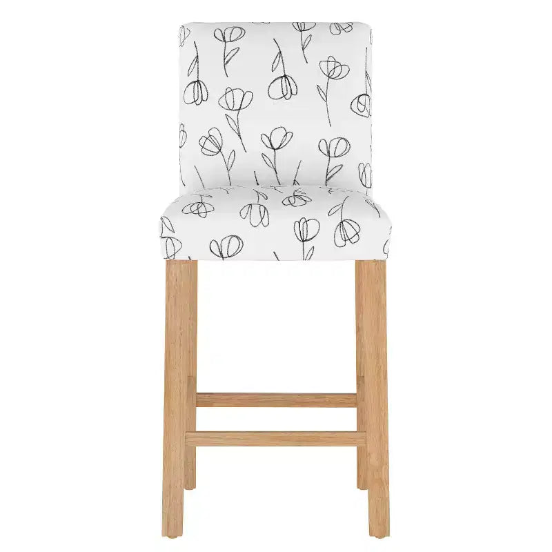 Tabouret de bar Hendrix à motifs – Assise tulipe profilée, Piètement en hévéa, Rembourrage en coton