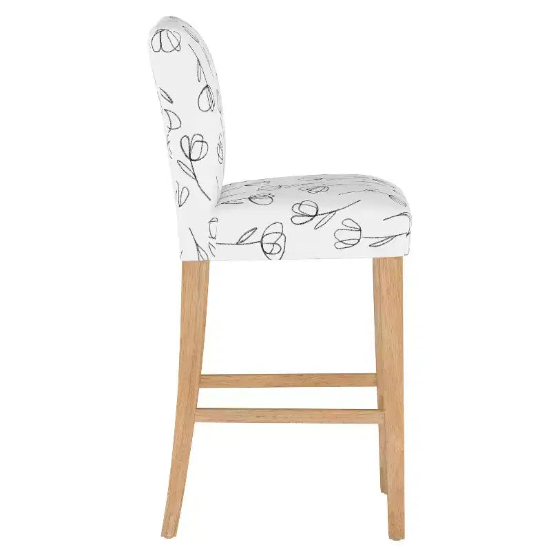 Tabouret de bar Hendrix à motifs – Assise tulipe profilée, Piètement en hévéa, Rembourrage en coton