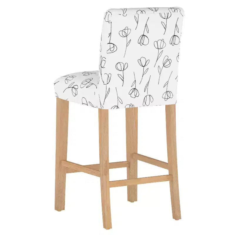 Tabouret de bar Hendrix à motifs – Assise tulipe profilée, Piètement en hévéa, Rembourrage en coton