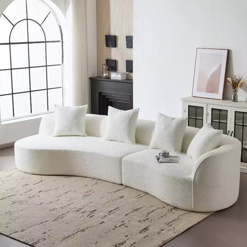 Josiah 126'' Modern Boucle 5-Seater Curved Sectional Sofa with Pillows – Beige