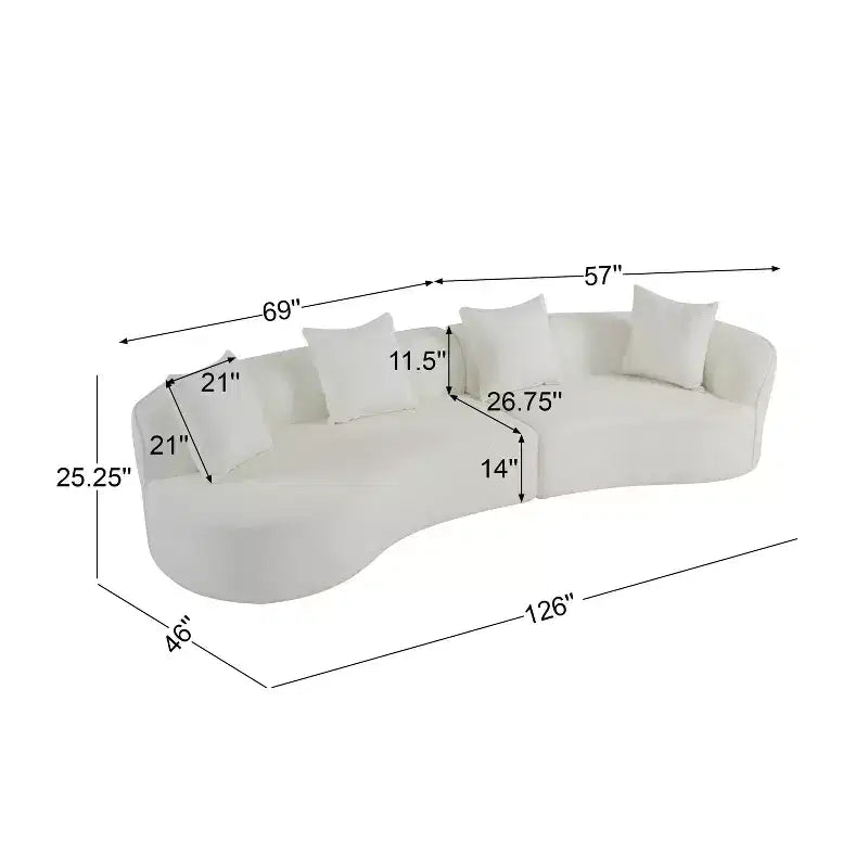 Josiah 126'' Modern Boucle 5-Seater Curved Sectional Sofa with Pillows – Beige
