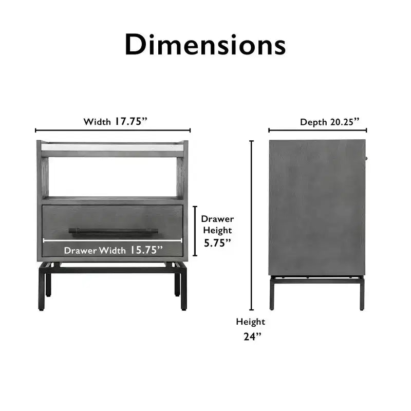 Table de chevet Ashton à plateau en marbre – Table de chevet grise avec rangement