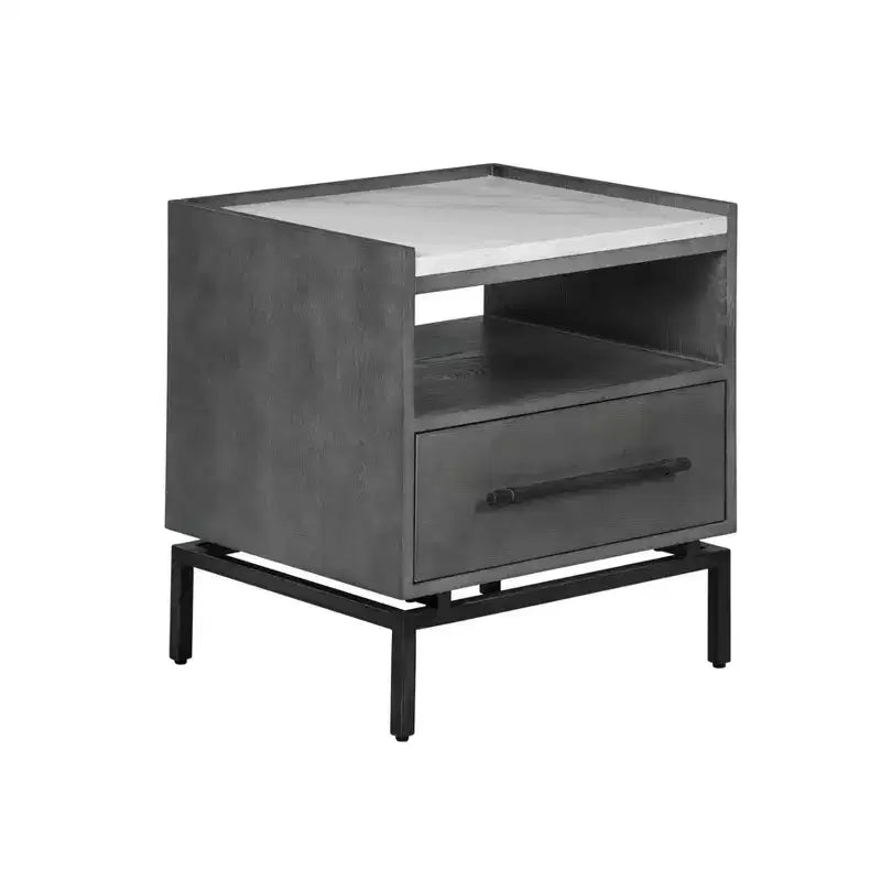 Ashton Marble Top Nightstand – Gray Bedside Table with Storage