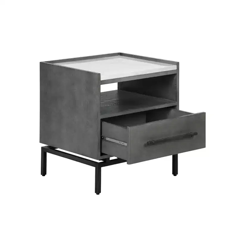 Table de chevet Ashton à plateau en marbre – Table de chevet grise avec rangement