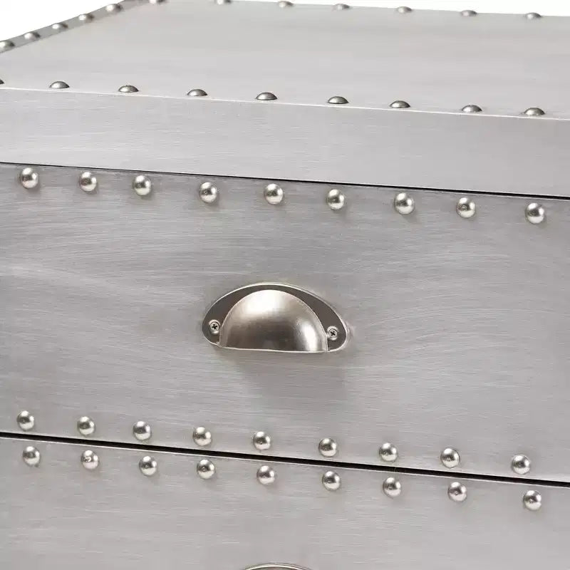 5-Drawer Metal Accent Chest – Silver with Rivet Accents, Bedroom Storage