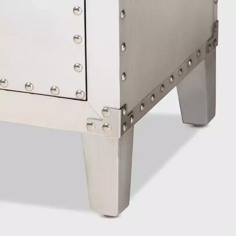 5-Drawer Metal Accent Chest – Silver with Rivet Accents, Bedroom Storage