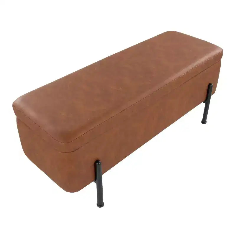 Banc rembourré Daniella – Structure en acier noir avec assise en cuir PU couleur camel