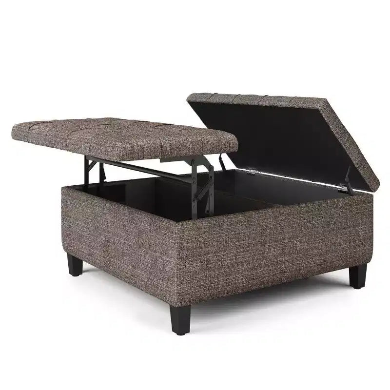 36'' Elliot Tufted Faux Leather Storage Ottoman with Lift Top – Mink Brown