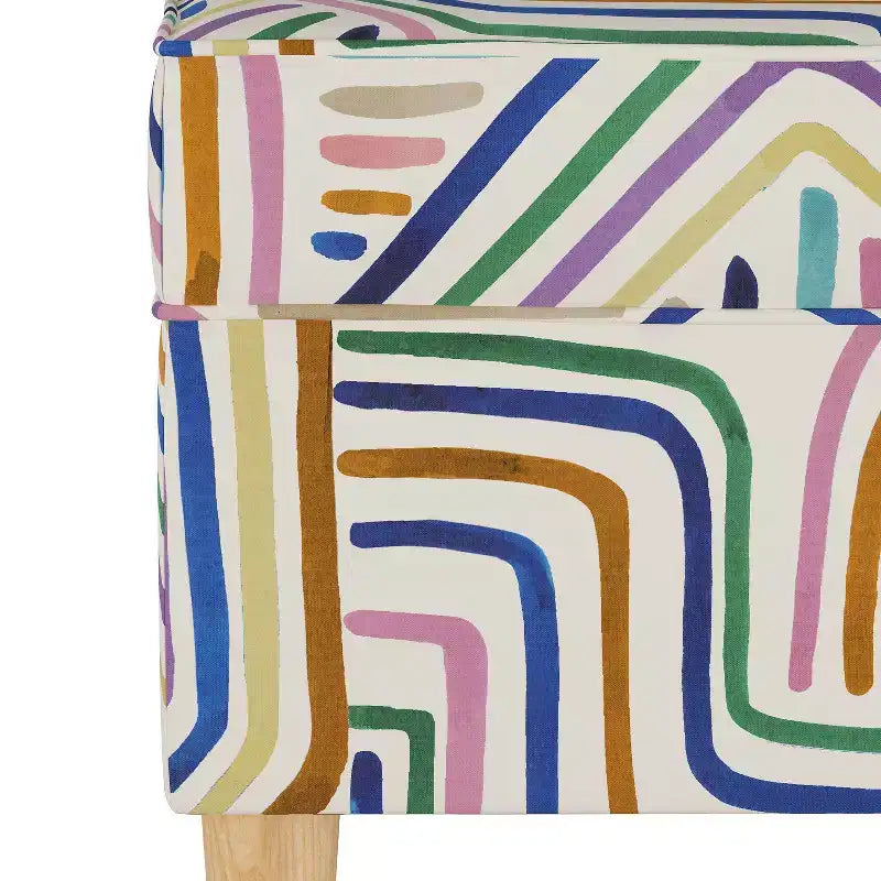 Banc de rangement capitonné avec cadre en pin – Coups de pinceau arc-en-ciel ocre, capacité 113 kg