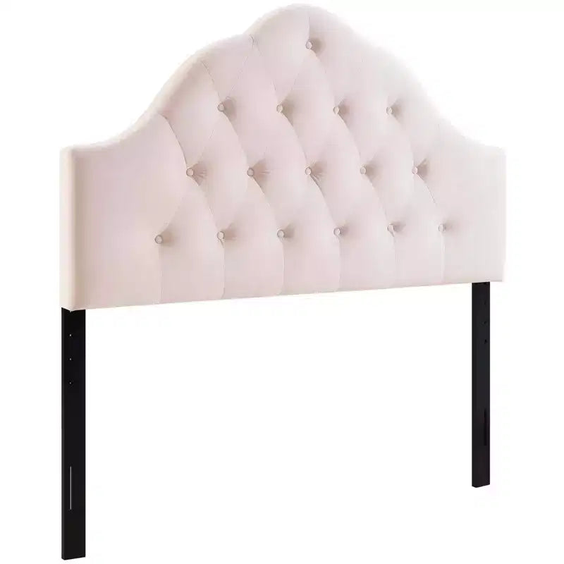 Full Size Diamond Tufted Performance Velvet Headboard – Pink, Adjustable Height
