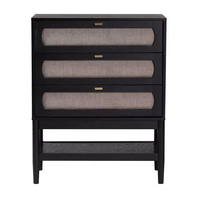 Commode de rangement en tissu et bois à 3 tiroirs – Beige et noir