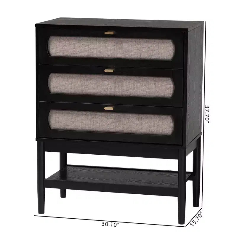 Commode de rangement en tissu et bois à 3 tiroirs – Beige et noir
