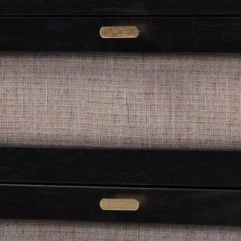 Commode de rangement en tissu et bois à 3 tiroirs – Beige et noir