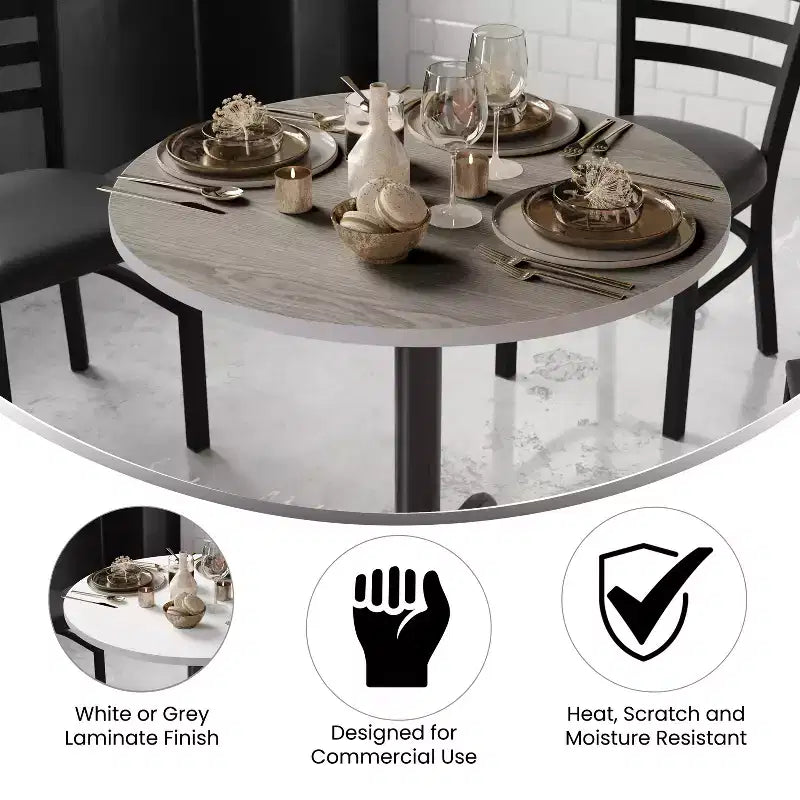Plateau de table rond réversible en stratifié de 36 po – Double finition pour usage commercial et domestique