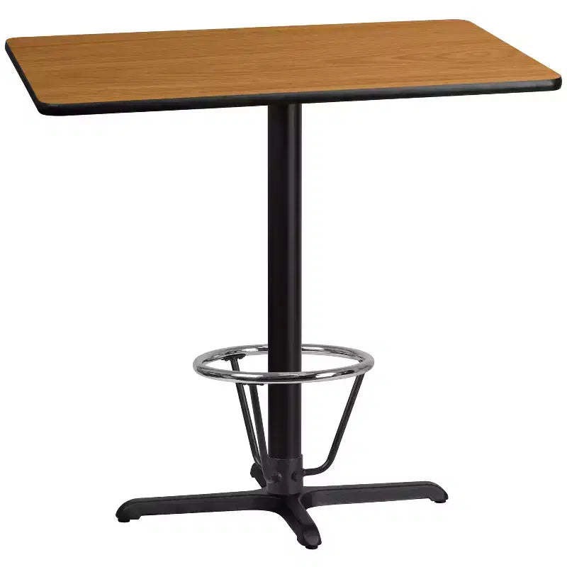 Flash Furniture 30'' x 42'' Rectangular Laminate Table Top with 23.5'' x 29.5'' Bar Height Table Base and Foot Ring