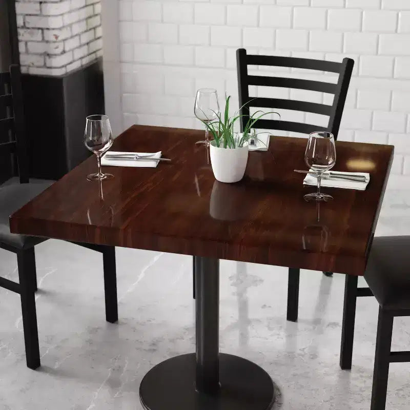 Dessus de table carré en résine très brillante de 36 po avec rebord tombant de 2 po d'épaisseur