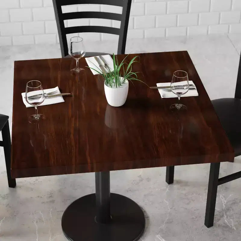Dessus de table carré en résine très brillante de 36 po avec rebord tombant de 2 po d'épaisseur