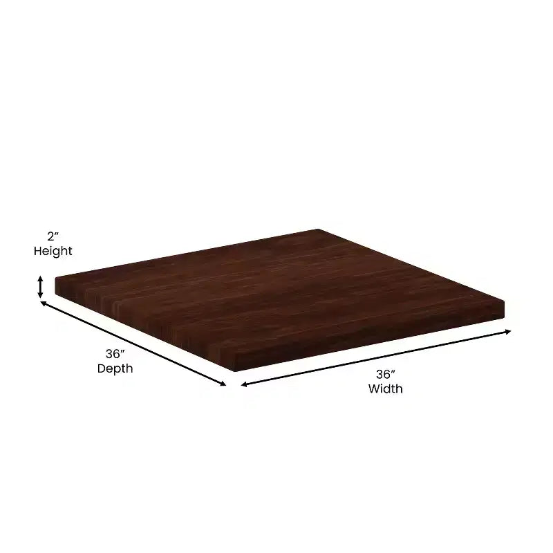 Dessus de table carré en résine très brillante de 36 po avec rebord tombant de 2 po d'épaisseur