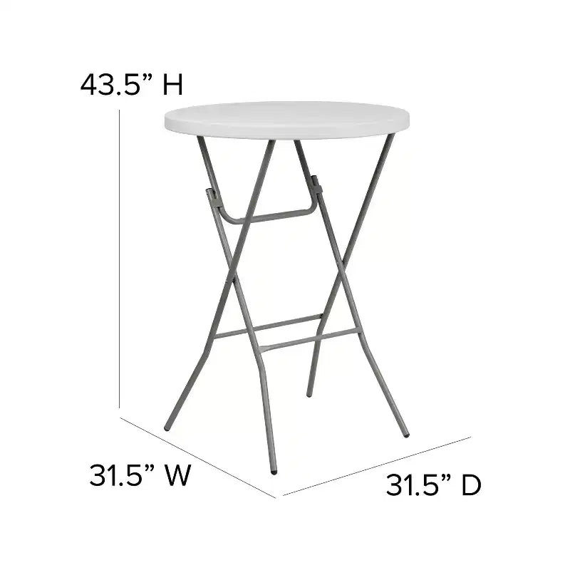 Table pliante ronde en plastique blanc effet granit, hauteur bar, de 2,63 pieds