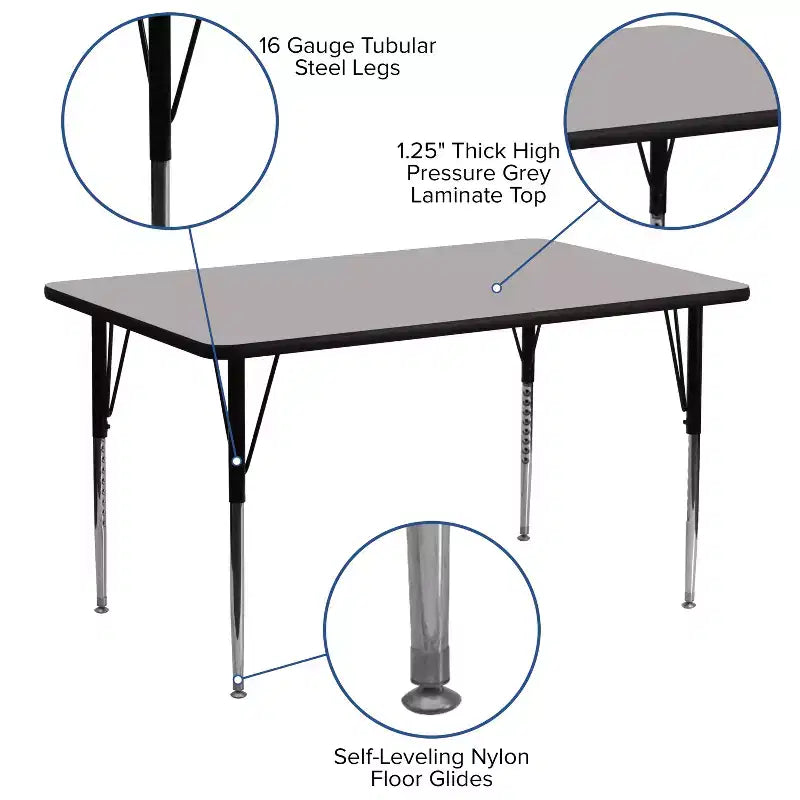 Table d'activités rectangulaire en stratifié HP 60''L x 24''W – Pieds réglables en hauteur