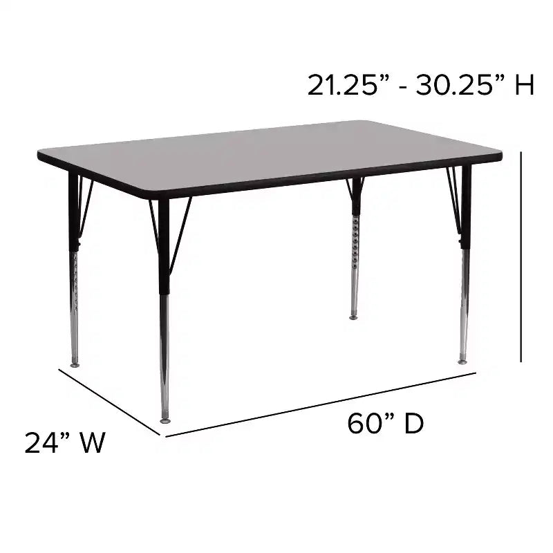 Table d'activités rectangulaire en stratifié HP 60''L x 24''W – Pieds réglables en hauteur