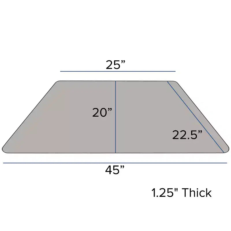 Table d'activités trapézoïdale en stratifié HP, 22,5 po l. x 45 po L – Pieds courts réglables en hauteur