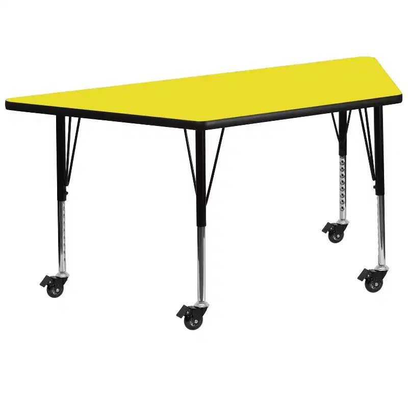 Table d'activités trapézoïdale en stratifié HP, 22,5 po l. x 45 po L – Pieds courts réglables en hauteur