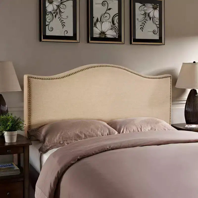 Curl Nailhead Upholstered Headboard – Elegant Bedroom Accent with Decorative Trim